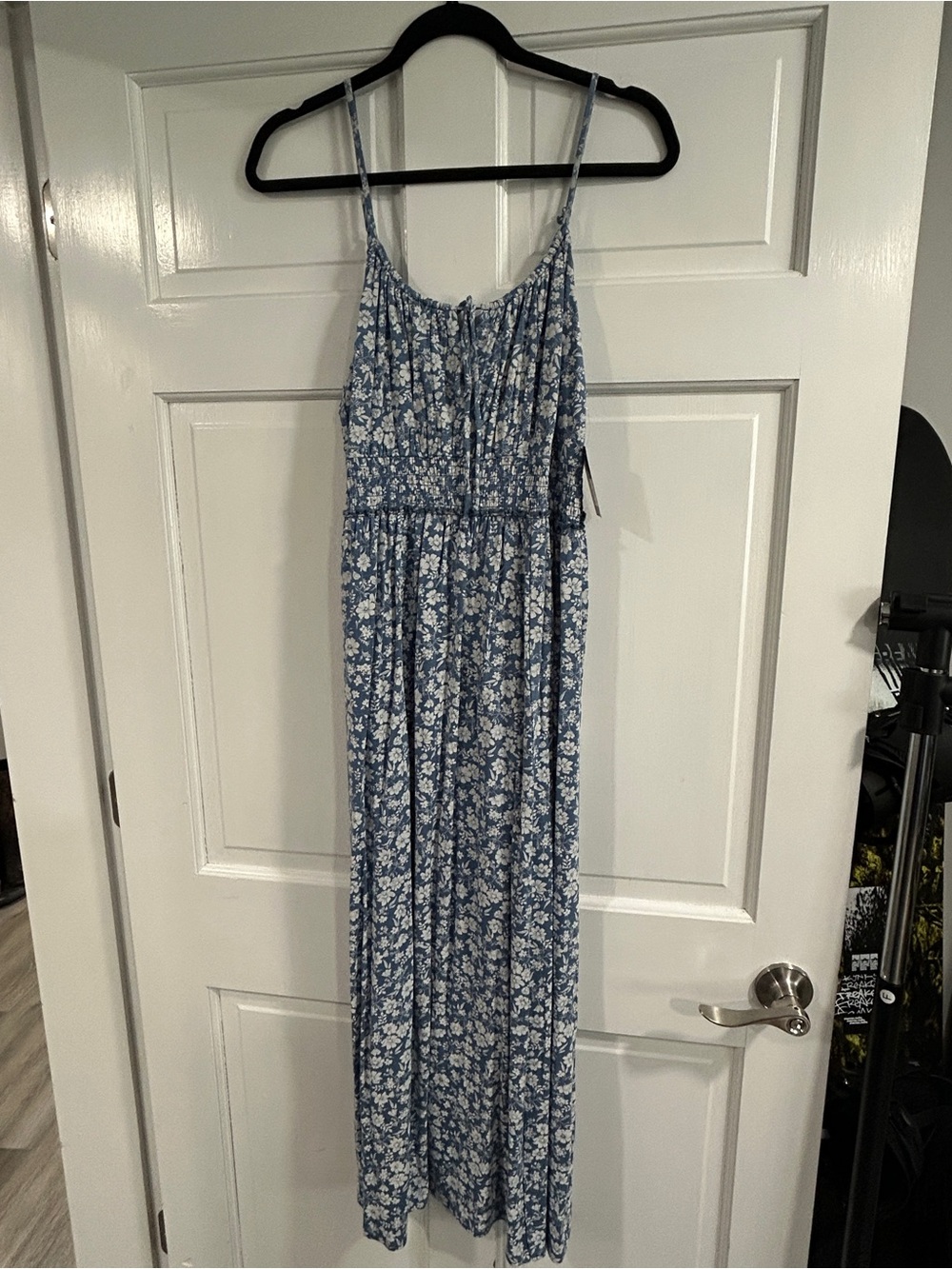 Lucky Brand Blue and White Floral Maxi Dress with Spaghetti Straps